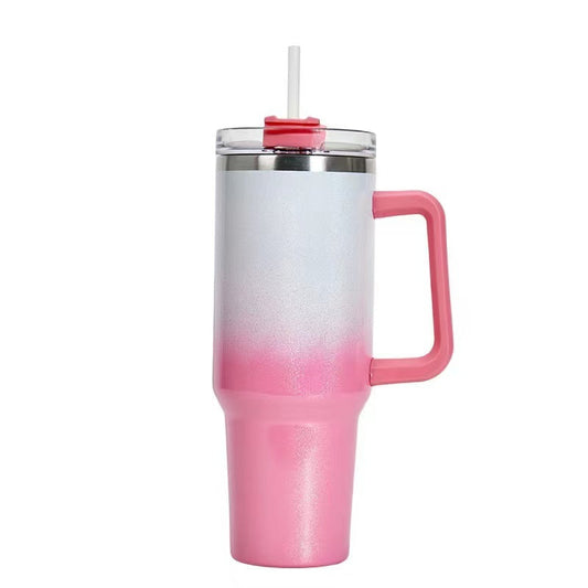 Gradient Color 40oz Stainless Steel Insulated Tumbler with Handle & Straw – Large Capacity Travel Mug