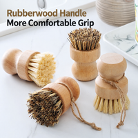 Natural Wooden Palm Bristle Pot Scrubber Kitchen Dish Cleaning Brush