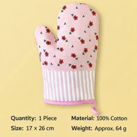 Cotton Oven Mitt – Floral or Polka Dot Heat-Resistant Kitchen Glove with Hanging Loop, 17 × 26 cm