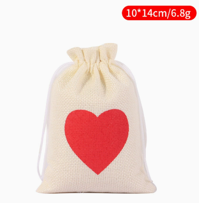 Red Heart Burlap Drawstring Gift Bag