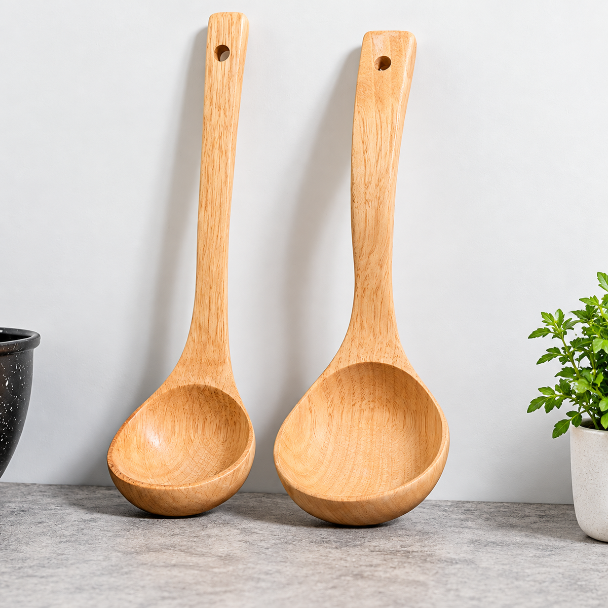 Natural Wood Cooking Spatula and Soup Ladle