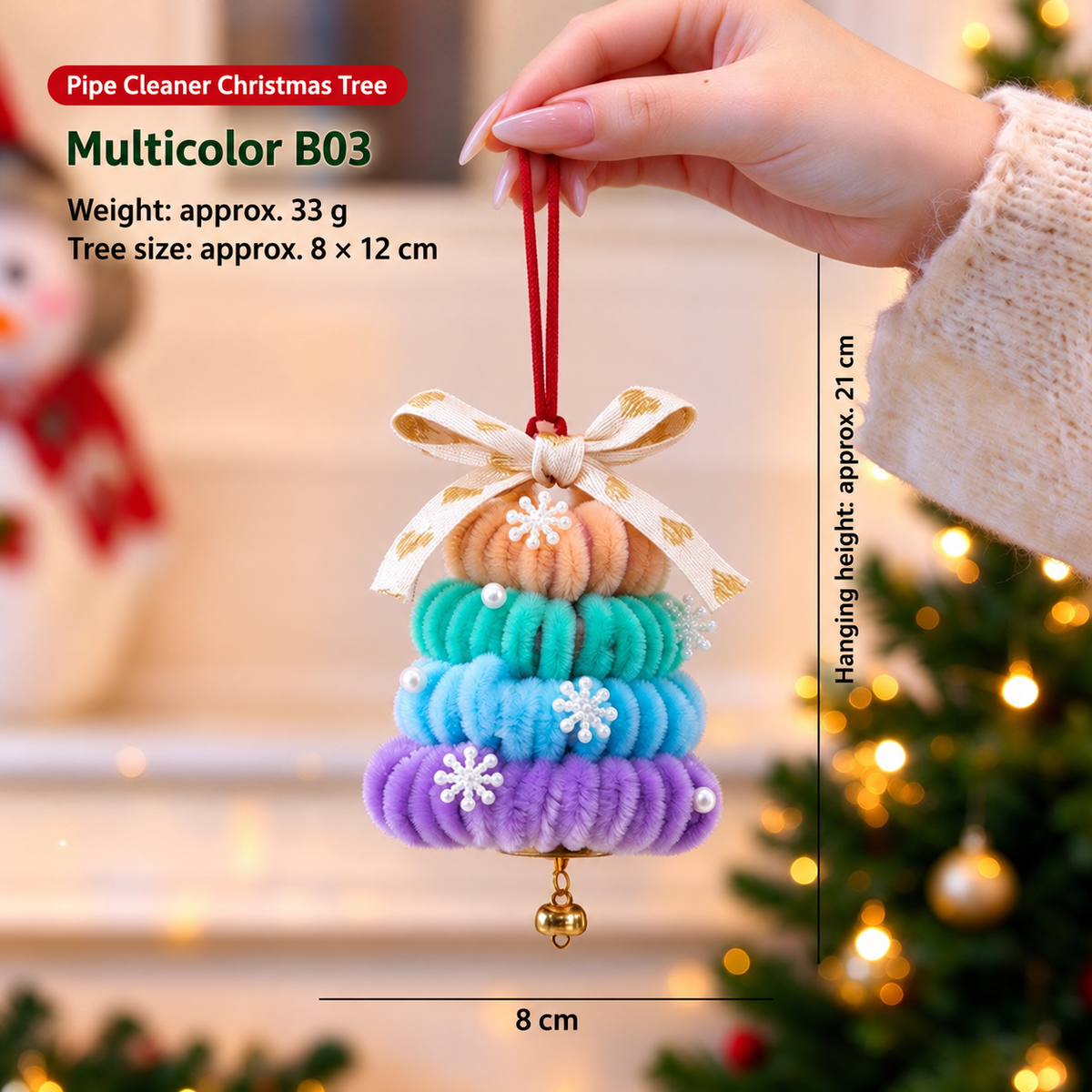 Christmas Tree Pipe Cleaner Hanging Ornament Handmade Style Holiday Car Decoration