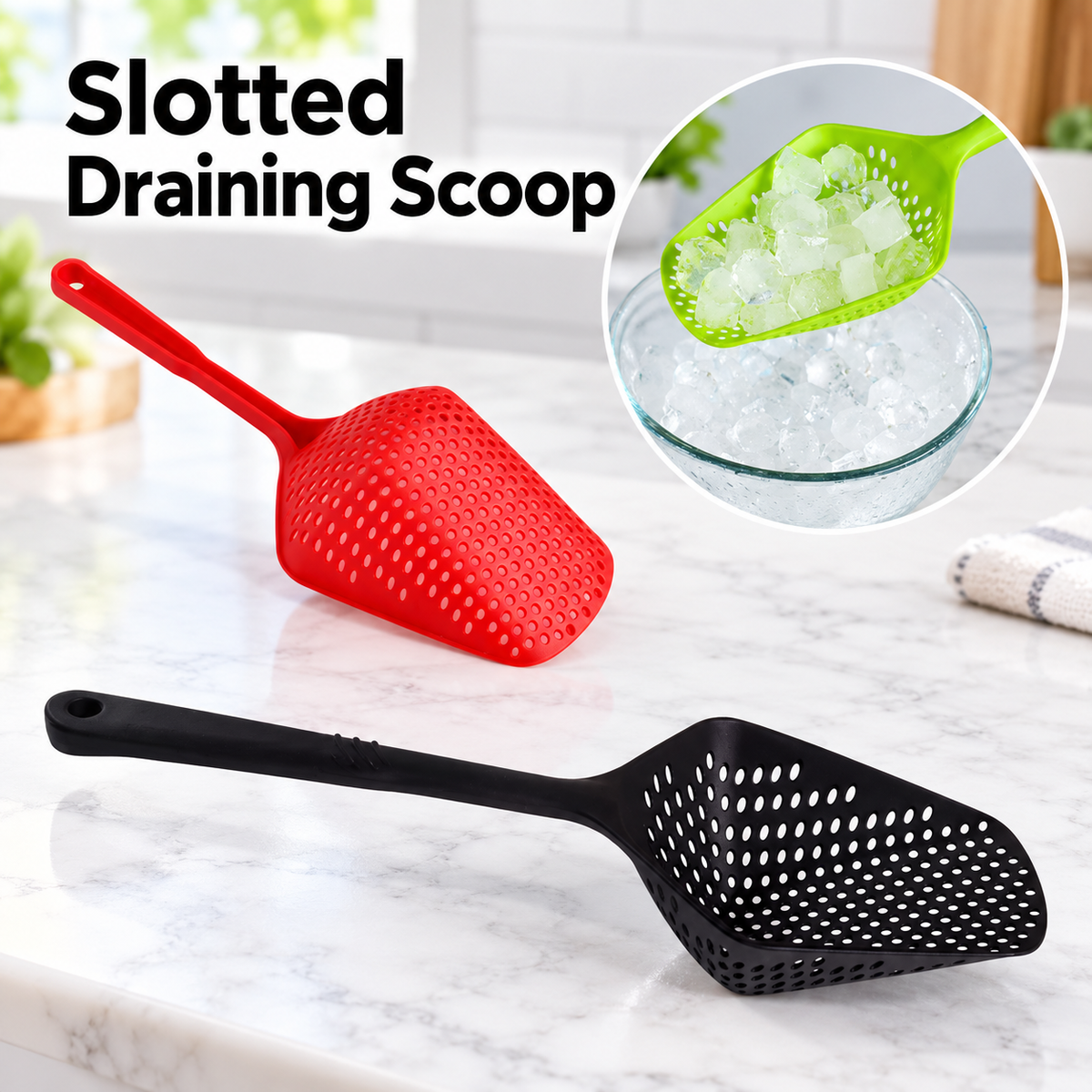 Large Plastic Slotted Spatula Long Handle Draining Scoop Kitchen Strainer Shovel