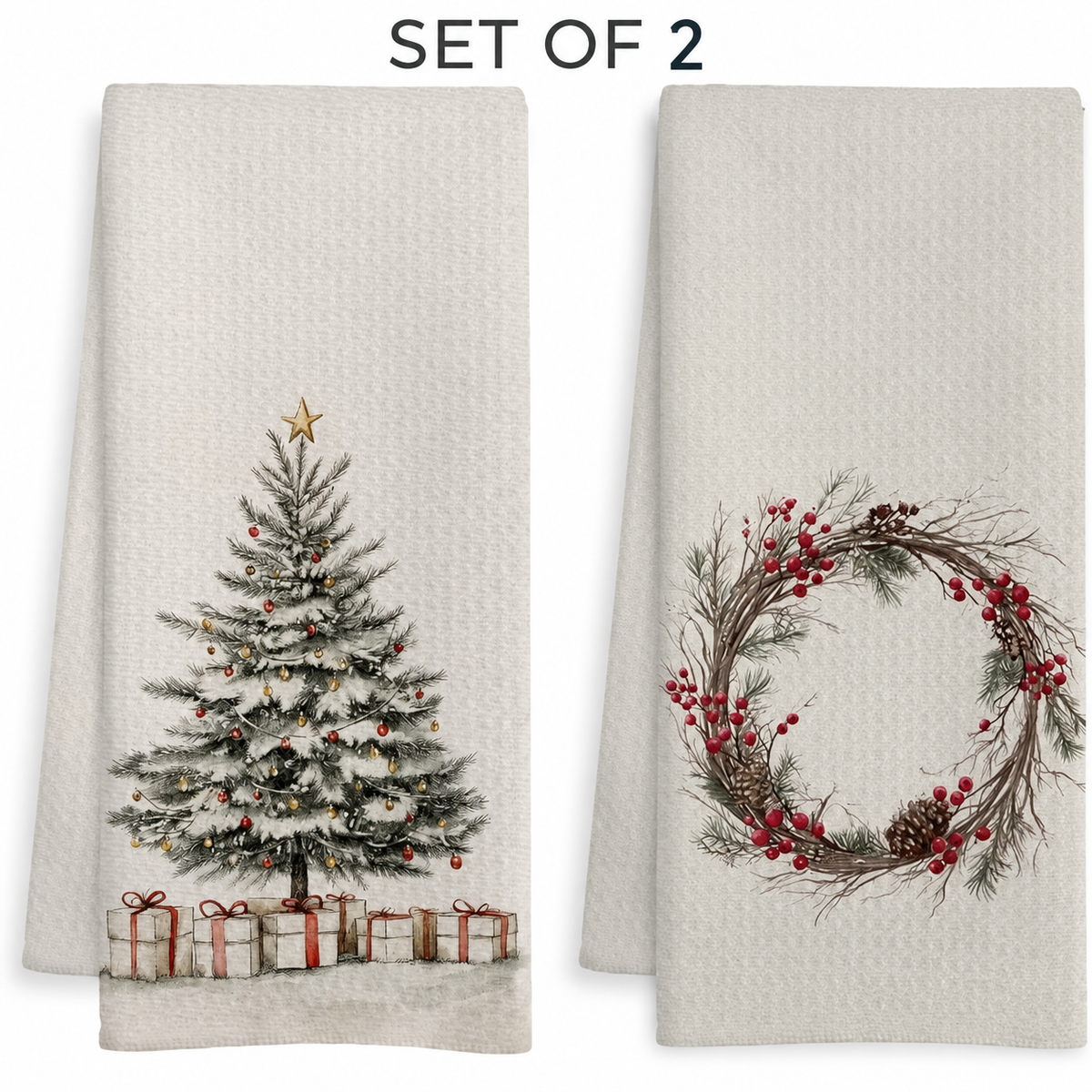40 × 60 cm Set of 2 Christmas Microfiber Kitchen Towels – Polyester Dish Towels