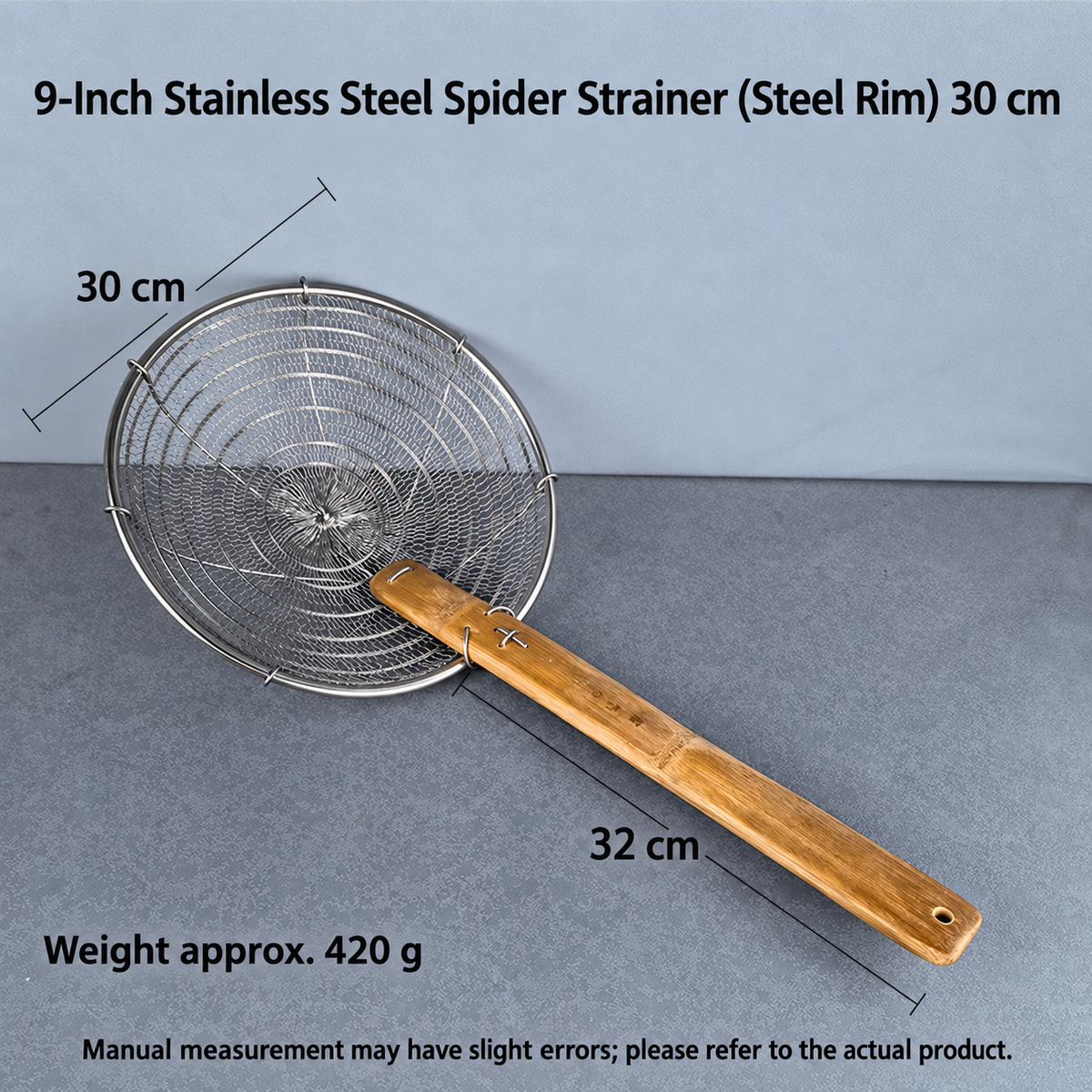 Stainless Steel Spider Strainer with Long Bamboo Handle