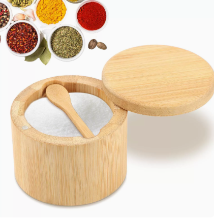 Natural Wooden Spice Storage Container for Salt