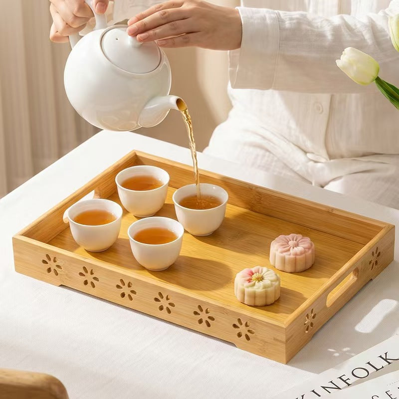 Bamboo Serving Tray with Handles Tea Cup Tray