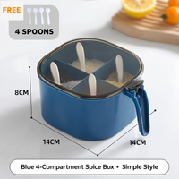 4 Compartment Seasoning Storage Container with Clear Lid and Spoons Kitchen Spice Organizer