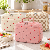 Strawberry and Gingham Oxford Fabric Lunch Bag with Carry Handle