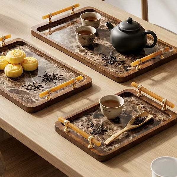 Bamboo Tea Tray with Handles Serving Tray