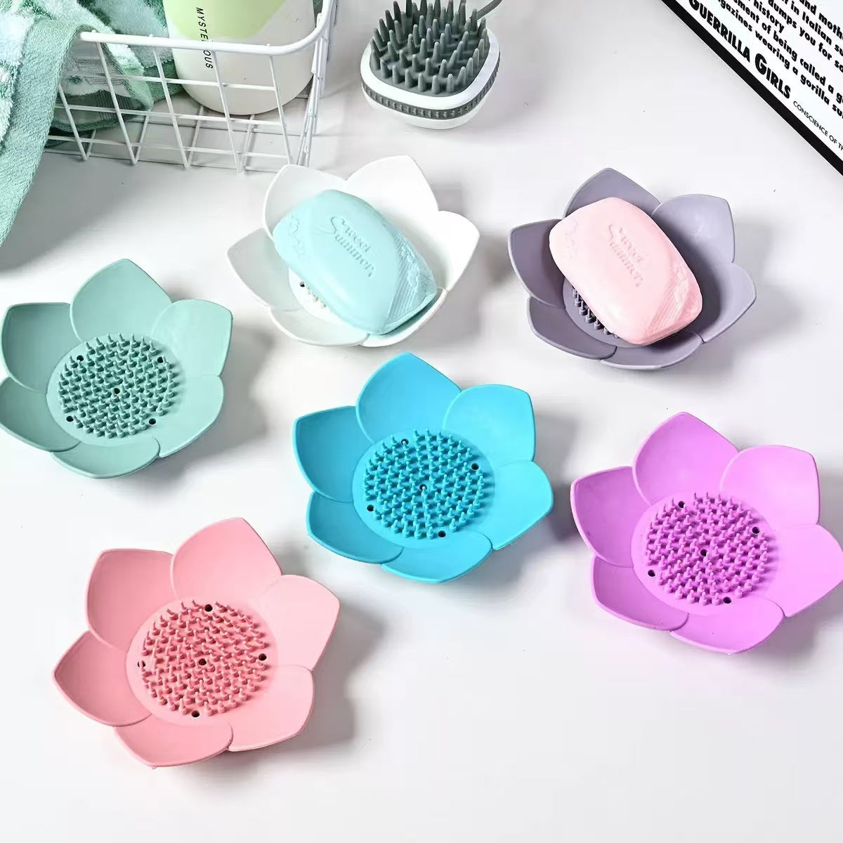 Lotus Shape Silicone Soap Dish Drain Tray