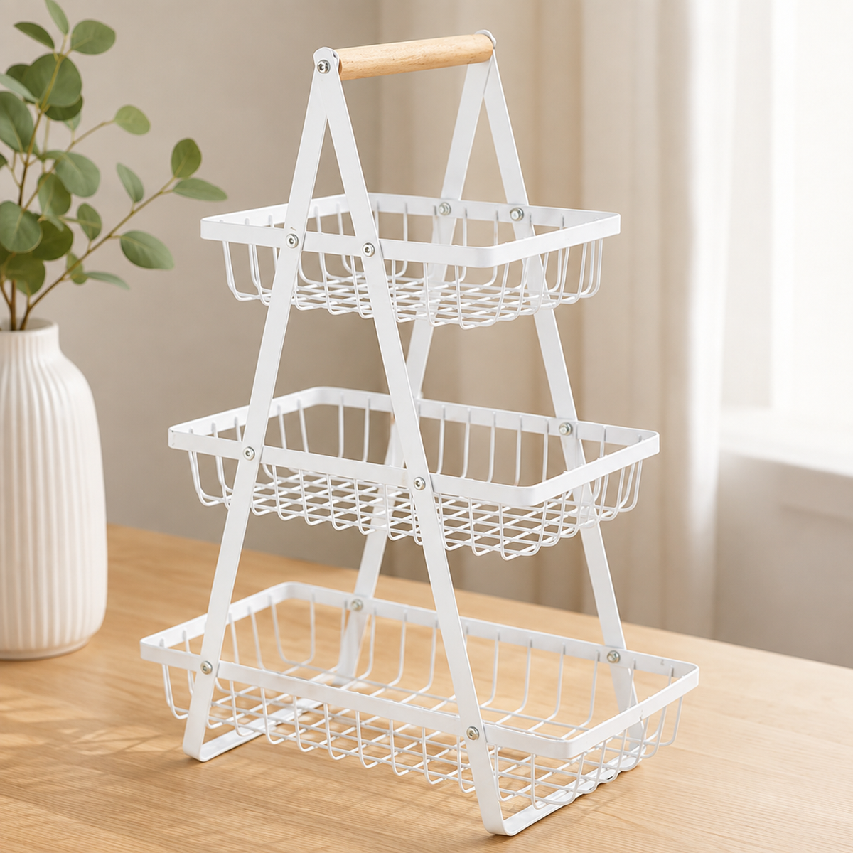 Wood and Metal Tiered Storage Basket – 2-Tier or 3-Tier