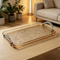 Warm Amber Ripple Finish Rectangular Plastic Serving Tray Modern Decorative Organizer Countertop Display Platter Home Use