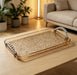 Warm Amber Ripple Finish Rectangular Plastic Serving Tray Modern Decorative Organizer Countertop Display Platter Home Use