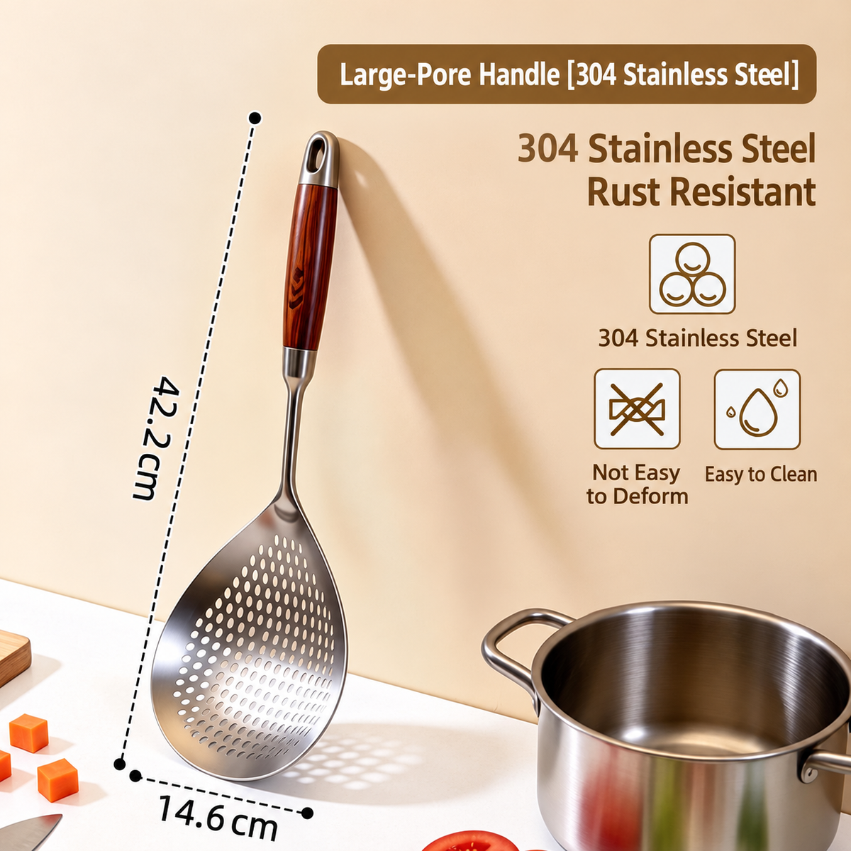 304 Stainless Steel Slotted Skimmer Spoon – Long Handle Kitchen Strainer