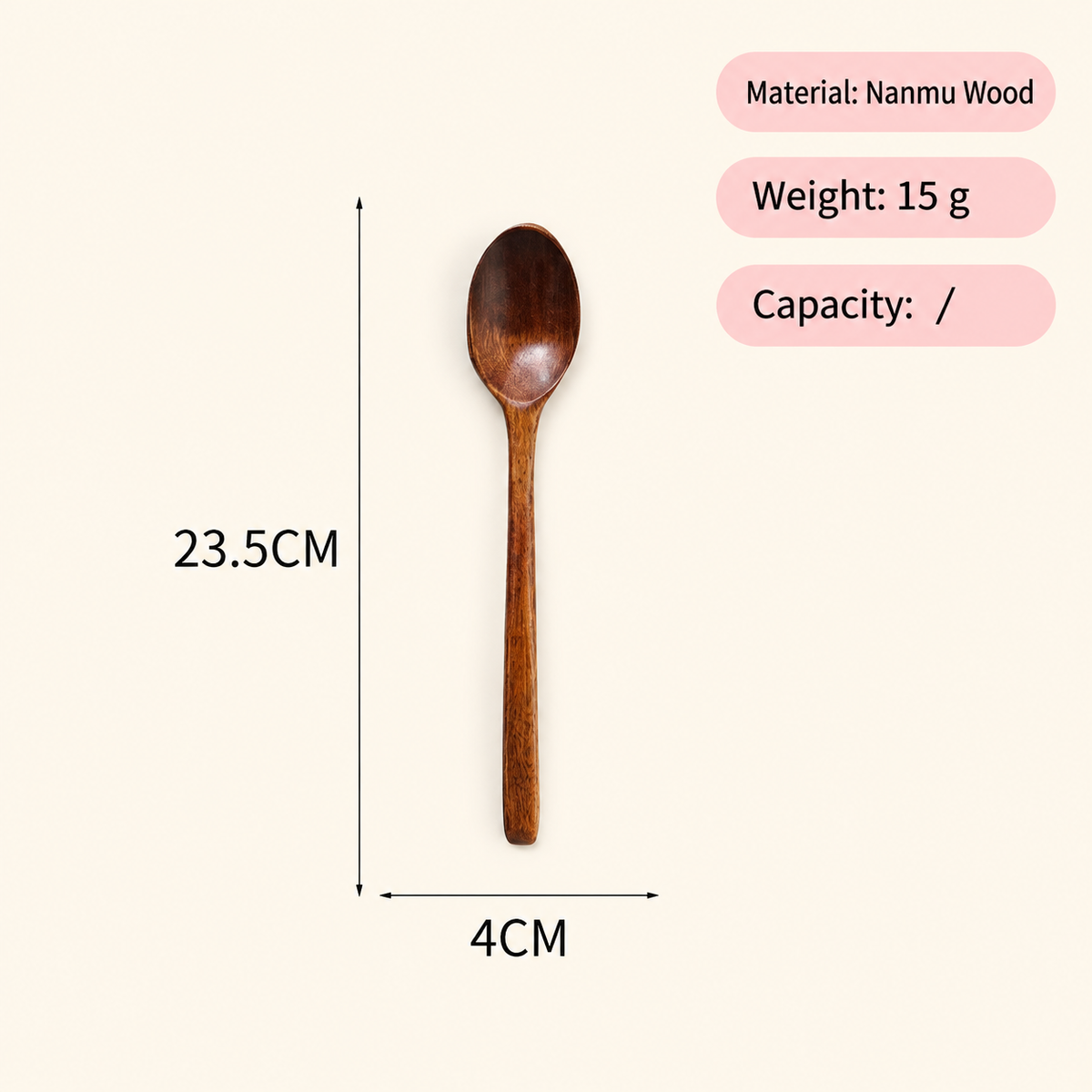 Natural Nanmu Wood Spoon Long Handle Wrapped Grip Wooden