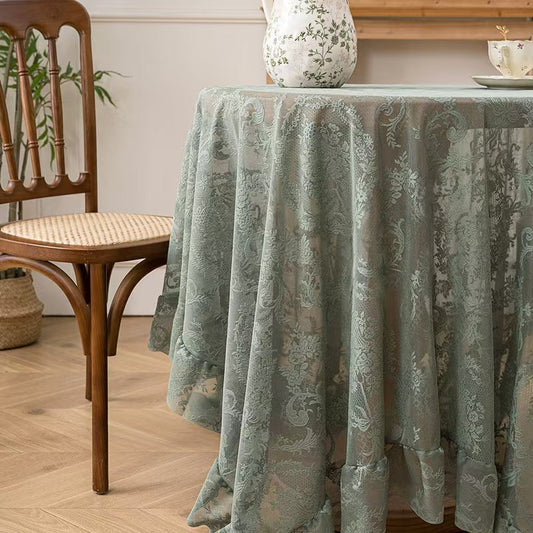 French Ruffled Lace Tablecloth Hollow Out Rectangular Table Cover