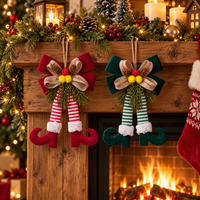 Christmas Elf Legs Hanging Ornament Plaid Bow Striped Holiday Tree Decoration