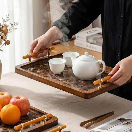 Bamboo Tea Tray with Handles Serving Tray