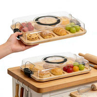 Bamboo Compartment Tray with Clear Lid Snack Storage Box