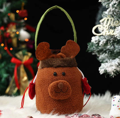 Christmas Plush Candy Gift Bag Cute Santa Snowman Reindeer Holiday Treat Basket