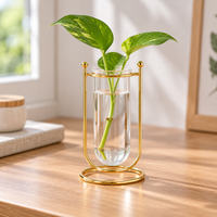 Gold Metal Test Tube Vase with Stand – Large and Small Hydroponic Flower Display