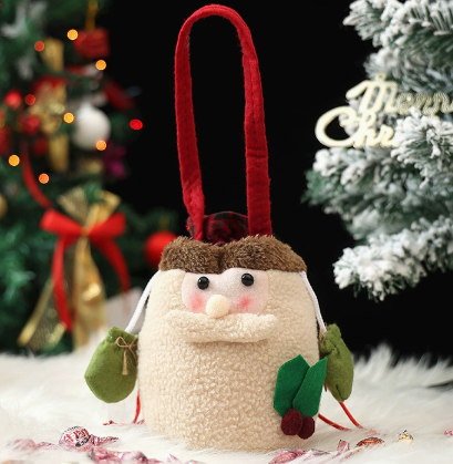 Christmas Plush Candy Gift Bag Cute Santa Snowman Reindeer Holiday Treat Basket