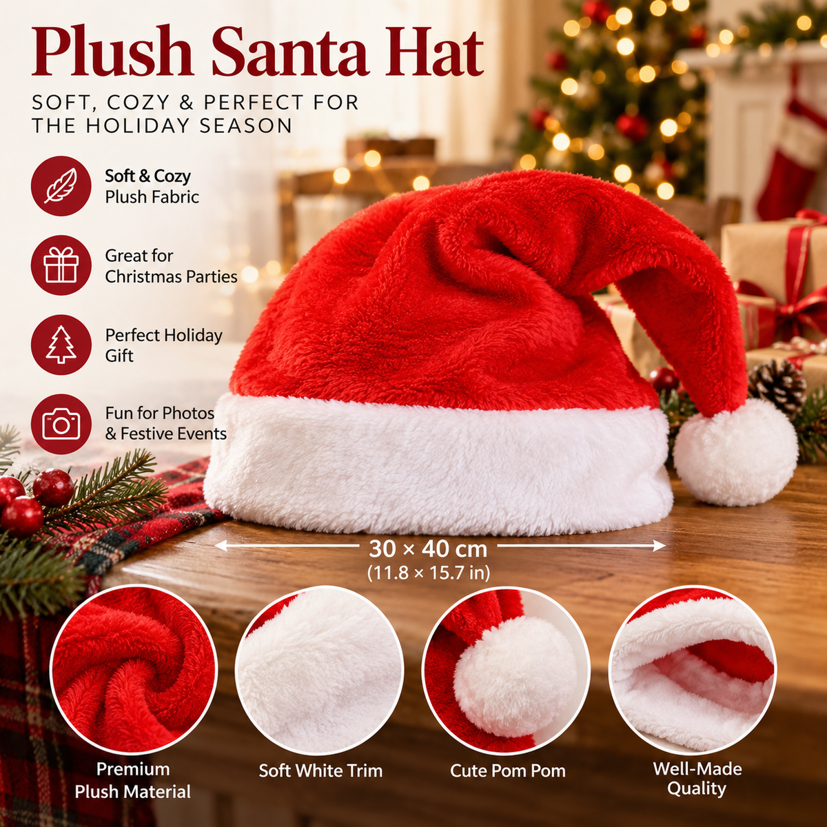 Colorful Plush Santa Hat for Christmas Parties and Events