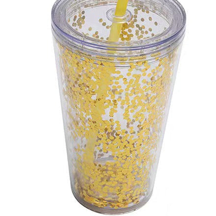 16oz Glitter Double Wall Tumbler with Straw
