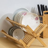 Foldable Bamboo Dish Drying Rack for Kitchen Countertop