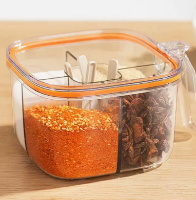Multi Compartment Clear Seasoning Container with Four Spoons