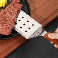 Stainless Steel Slotted Cooking Spatula Wooden Handle Egg Burger Griddle Turner