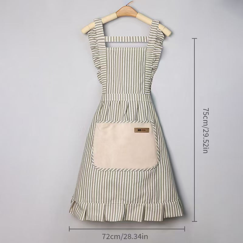 Lace Trim Cotton Linen Kitchen Apron