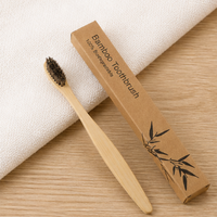Natural Bamboo Toothbrush with Pig Bristle / Horsehair – Adult Flat-Head Wooden Handle Toothbrush for Sensitive Gums & Deep Cleaning