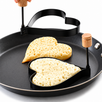 Non Stick Egg Ring Mold with Wooden Handle, Heart and  Round Shapes