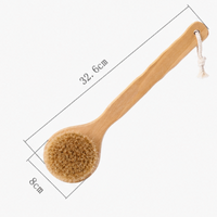 Natural Wooden Bath Brush with Boar Bristles – Long Handle Body Brush for Shower, Exfoliating & Pet Grooming