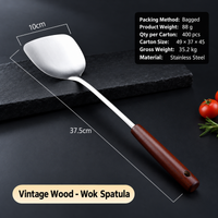 Stainless Steel Wok Spatula or Ladle with Wooden Handle