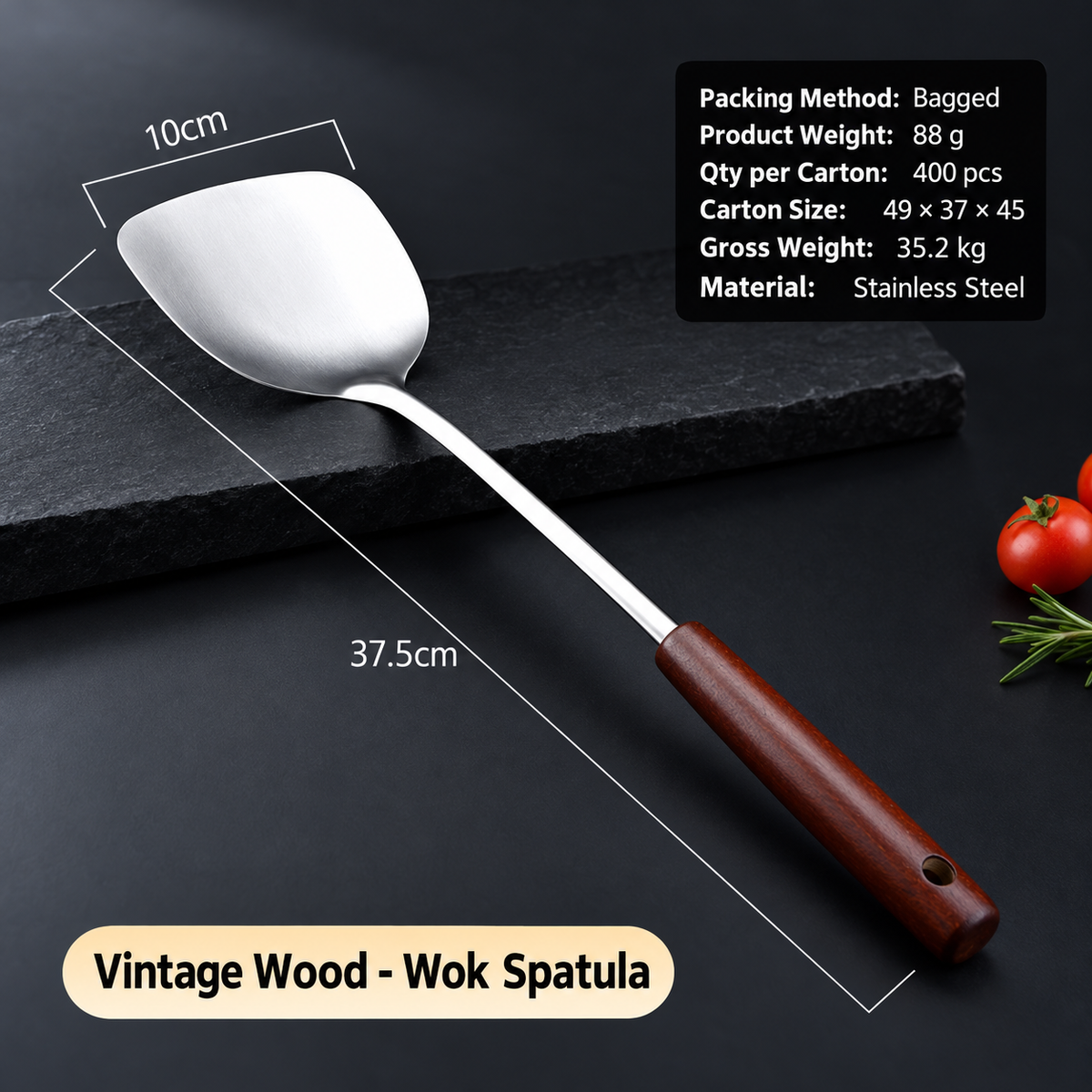 Stainless Steel Wok Spatula or Ladle with Wooden Handle
