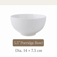 White Ceramic Bowl – Grid Pattern Rice, Soup & Salad Bowl for Home & Hospitality