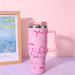 Floral Pattern 40oz Stainless Steel Insulated Tumbler with Straw & Handle – Large Capacity Travel Water Cup
