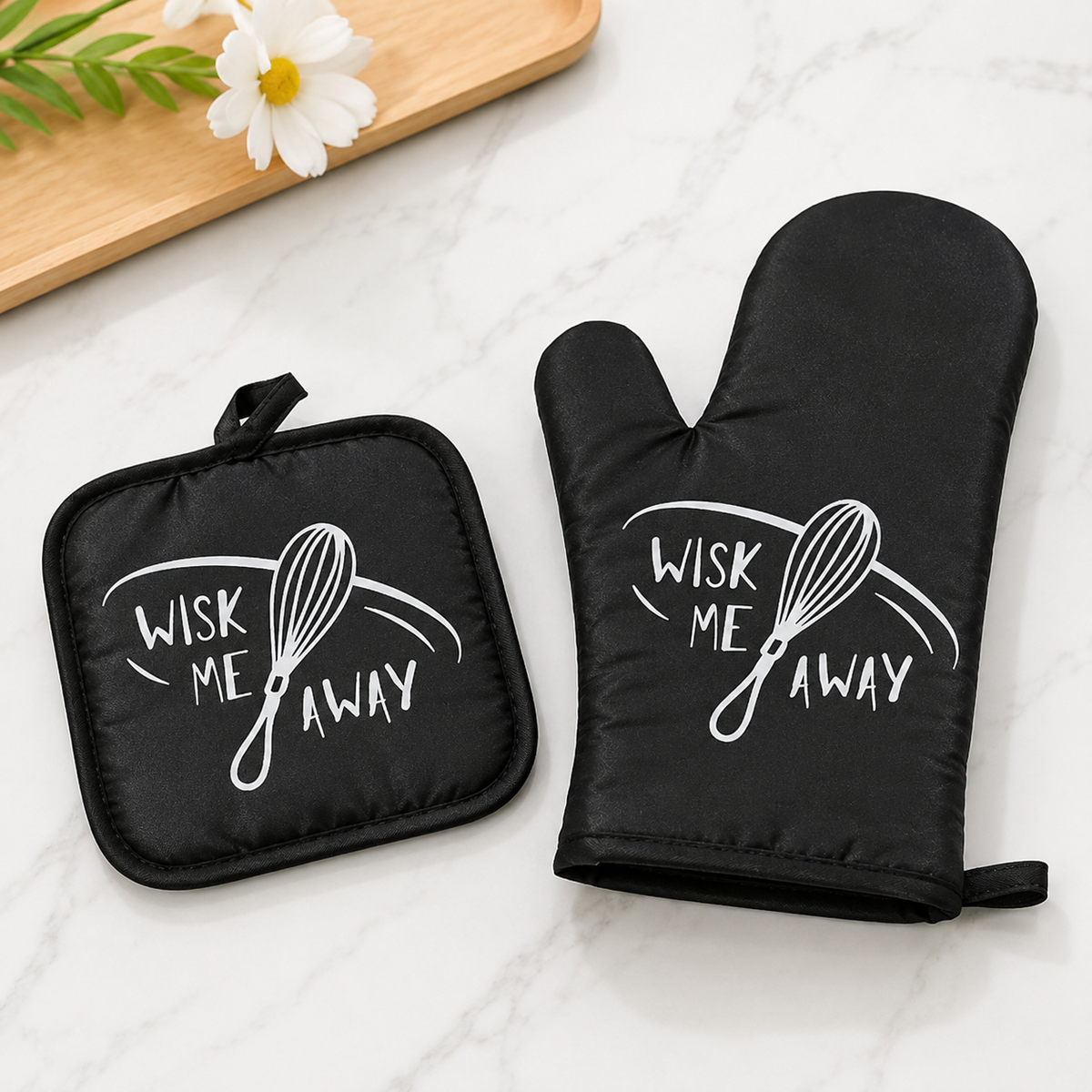 Polyester Oven Mitt Set – 2-Piece Heat-Resistant Kitchen Gloves