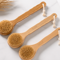 Natural Wooden Bath Brush with Boar Bristles – Long Handle Body Brush for Shower, Exfoliating & Pet Grooming