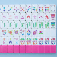 Pink American Mahjong Tiles with Colorful Floral, Bamboo and Joker Designs