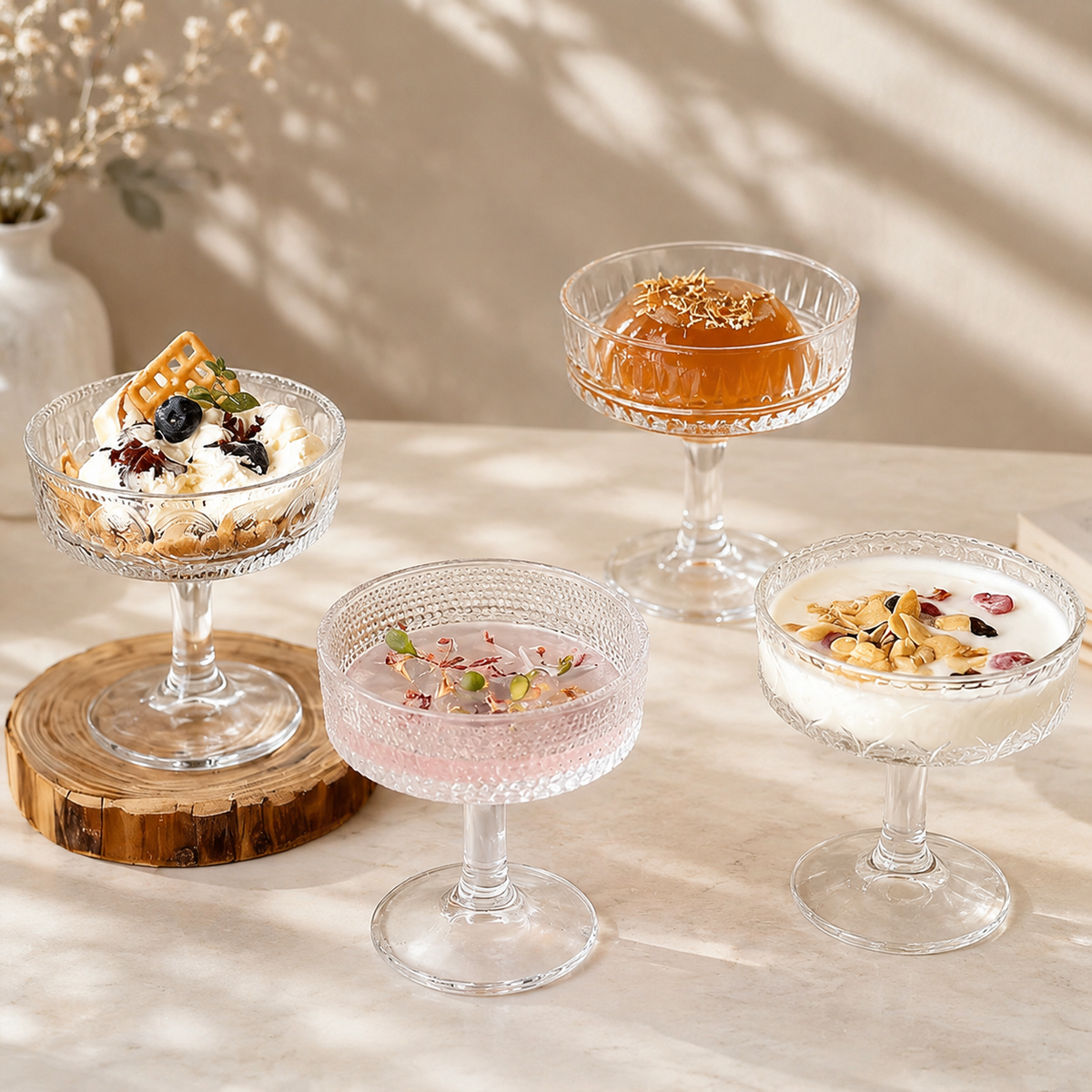 Vintage Ribbed Glass Goblet – Ice Cream, Milkshake & Dessert Cup