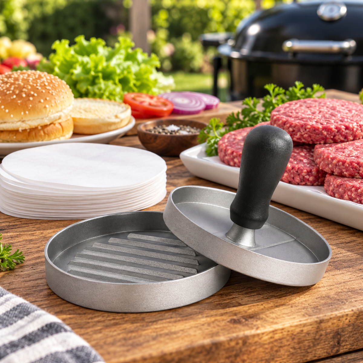 Manual Hamburger Patty Press with 100 Patty Papers