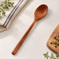 Long Handle Wooden Spoon, Natural Wood Coffee Brown Serving Spoon