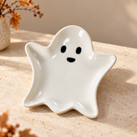 Ghost Shaped Ceramic Tray, Halloween Candy Dish, White Ceramic Trinket Plate, Spooky Season Table Decor