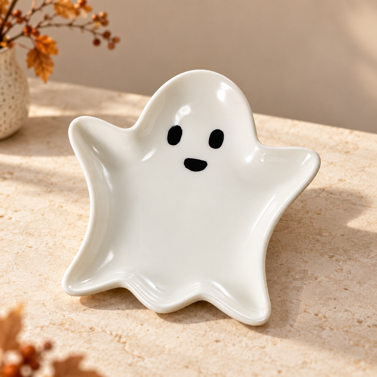 Ghost Shaped Ceramic Tray, Halloween Candy Dish, White Ceramic Trinket Plate, Spooky Season Table Decor