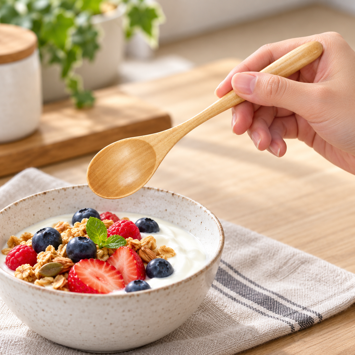 Birch Wood Round Bowl Spoon with Clear Finish