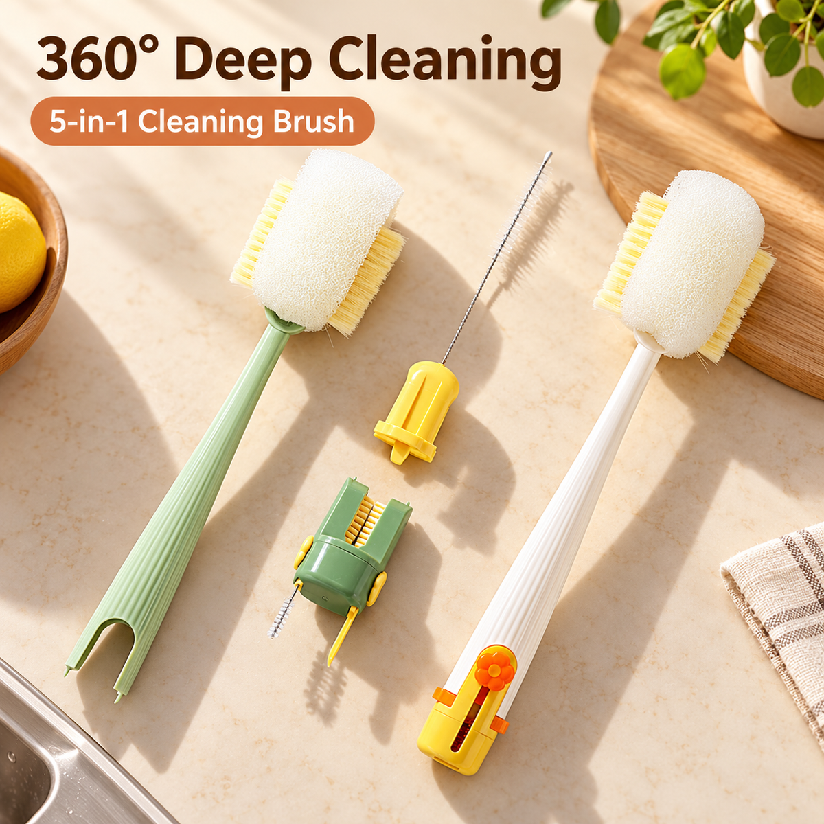 Multifunctional Long Handle Bottle Cleaning Brush Detachable Cup Scrubber